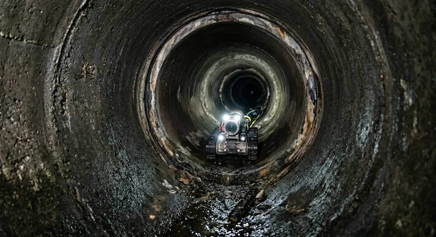 Robotic sewer camera inspecting pipe interior for Sewer Line Cleaning in Olney